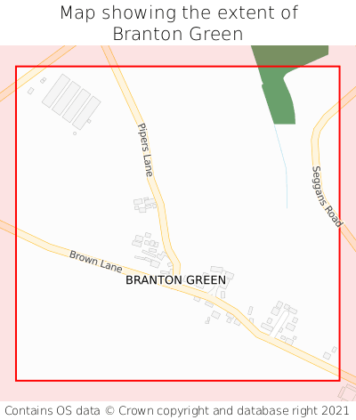 Map showing extent of Branton Green as bounding box