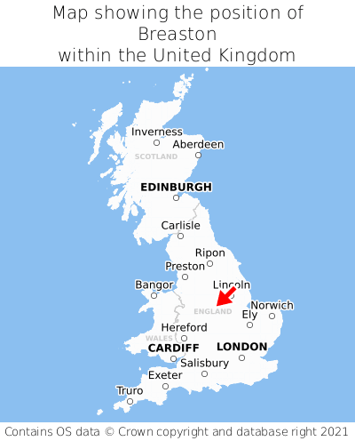 Map showing location of Breaston within the UK