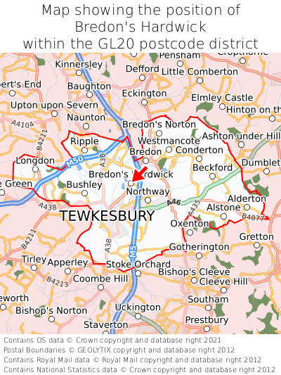 Map showing location of Bredon's Hardwick within GL20