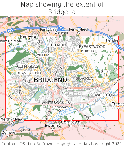 Map showing extent of Bridgend as bounding box