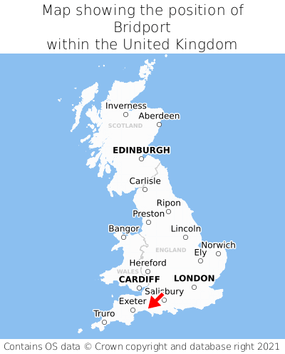 Map showing location of Bridport within the UK