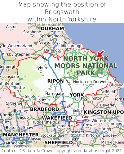 Map showing location of Briggswath within North Yorkshire