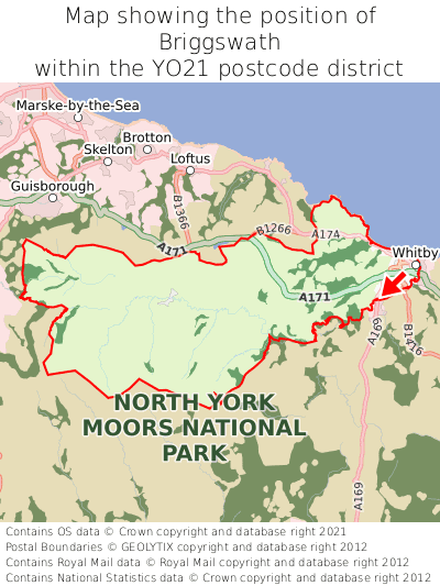 Map showing location of Briggswath within YO21