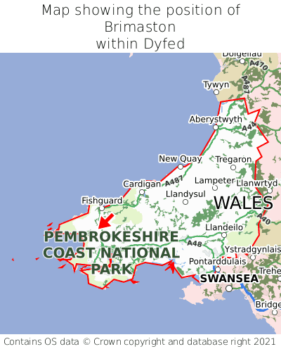 Map showing location of Brimaston within Dyfed