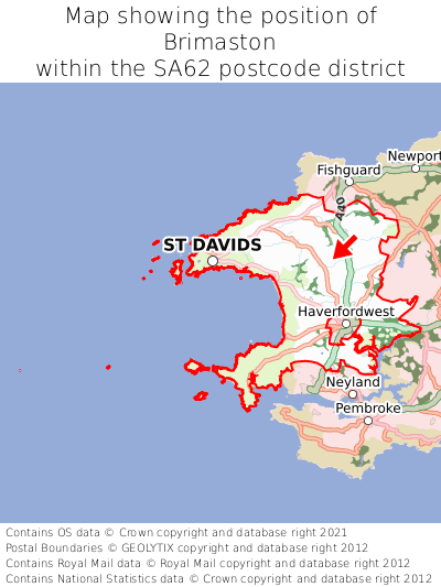 Map showing location of Brimaston within SA62