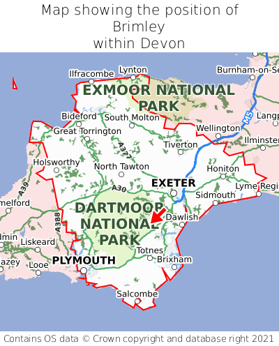 Map showing location of Brimley within Devon