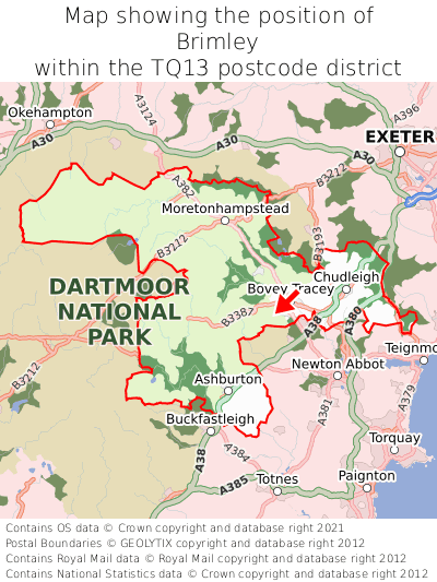 Map showing location of Brimley within TQ13