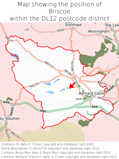 Map showing location of Briscoe within DL12