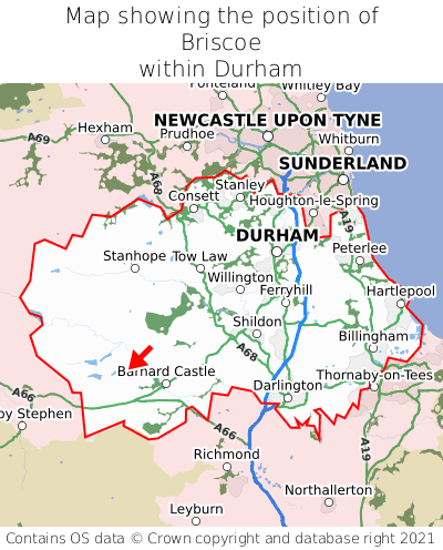 Map showing location of Briscoe within Durham