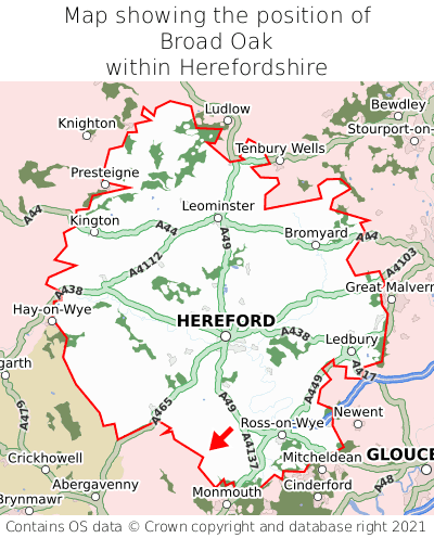 Map showing location of Broad Oak within Herefordshire