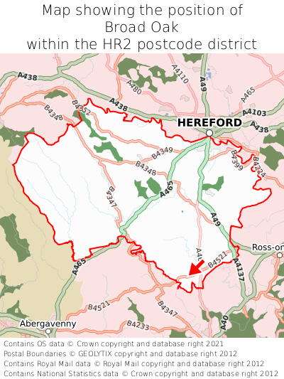 Map showing location of Broad Oak within HR2