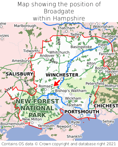 Map showing location of Broadgate within Hampshire