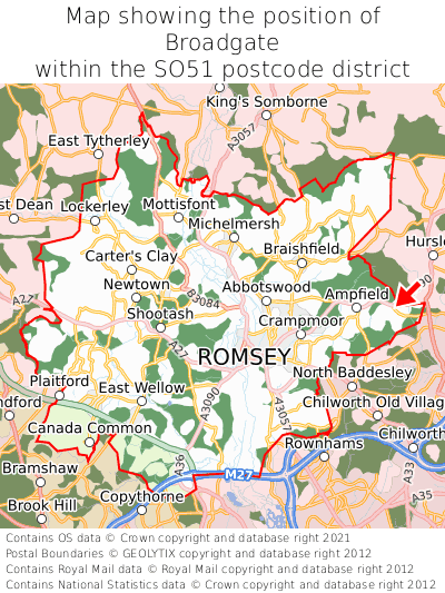 Map showing location of Broadgate within SO51