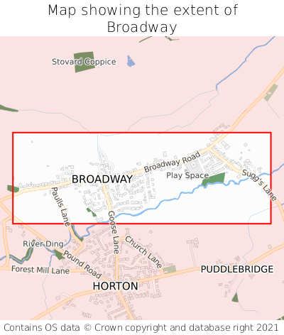 Map showing extent of Broadway as bounding box