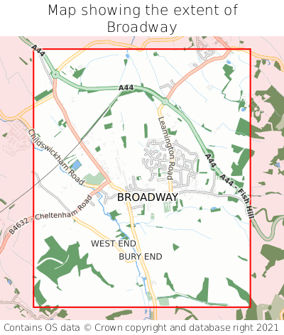 Map showing extent of Broadway as bounding box