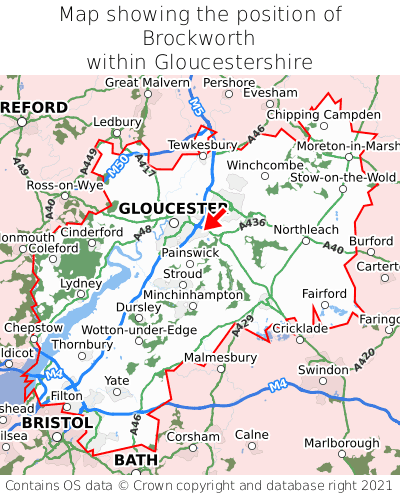 Map showing location of Brockworth within Gloucestershire