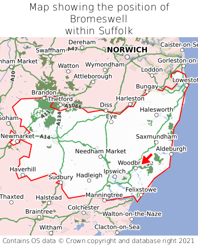 Map showing location of Bromeswell within Suffolk