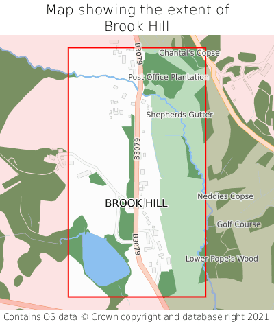 Map showing extent of Brook Hill as bounding box