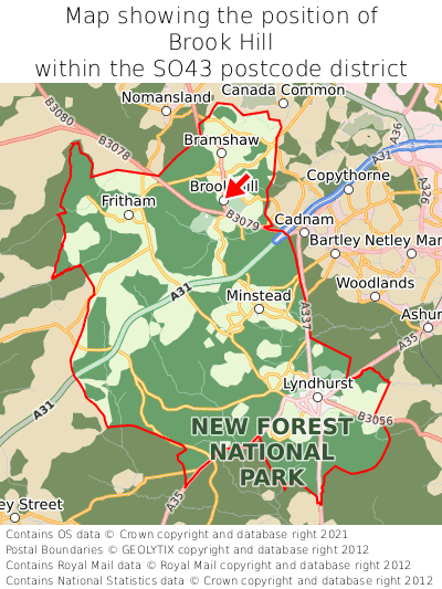 Map showing location of Brook Hill within SO43