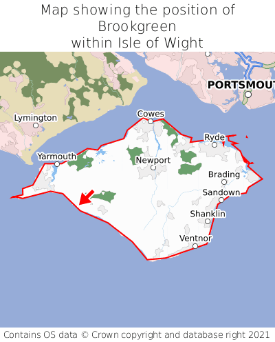 Map showing location of Brookgreen within Isle of Wight