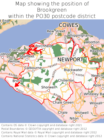 Map showing location of Brookgreen within PO30