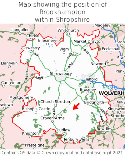 Map showing location of Brookhampton within Shropshire