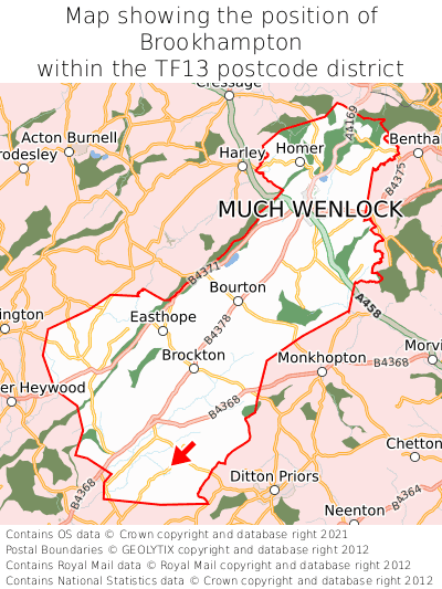 Map showing location of Brookhampton within TF13