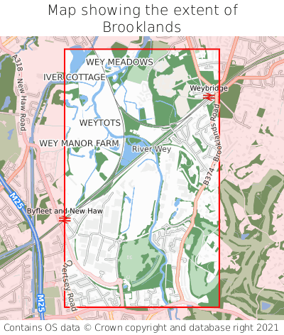 Map showing extent of Brooklands as bounding box