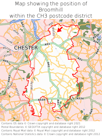 Map showing location of Broomhill within CH3