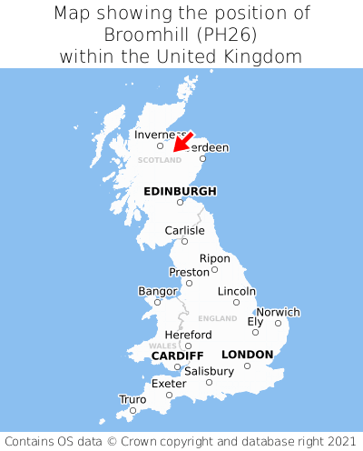 Map showing location of Broomhill within the UK