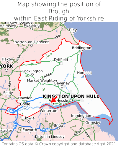 Map showing location of Brough within East Riding of Yorkshire