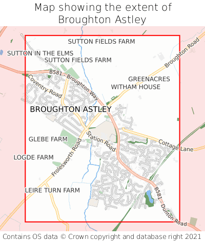 Map showing extent of Broughton Astley as bounding box