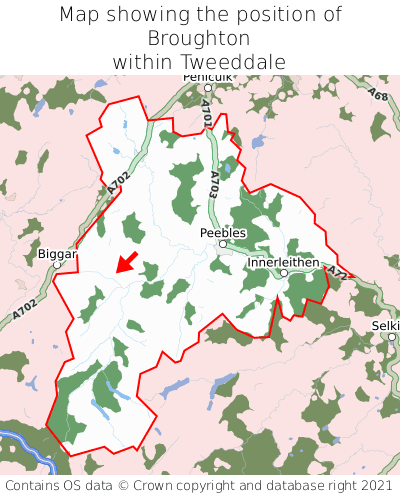 Map showing location of Broughton within Tweeddale