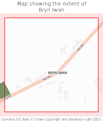 Map showing extent of Bryn Iwan as bounding box