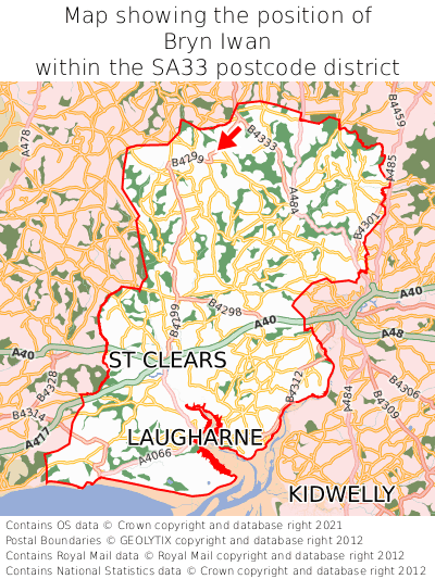 Map showing location of Bryn Iwan within SA33