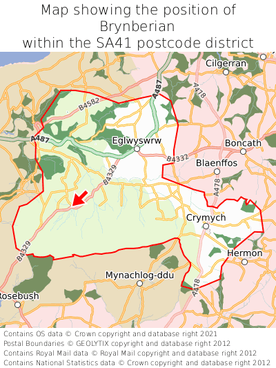 Map showing location of Brynberian within SA41