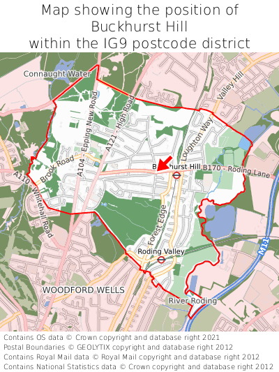 Map showing location of Buckhurst Hill within IG9