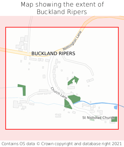 Map showing extent of Buckland Ripers as bounding box