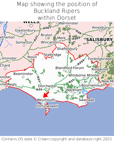 Map showing location of Buckland Ripers within Dorset