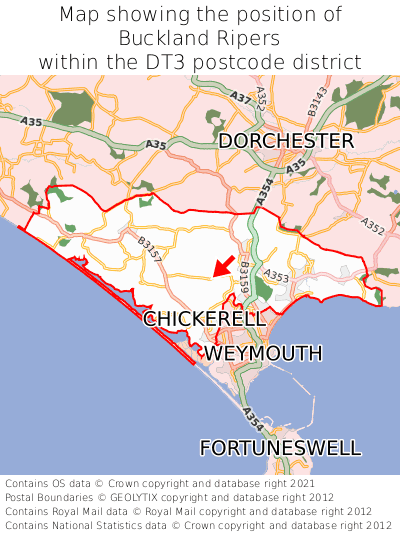 Map showing location of Buckland Ripers within DT3