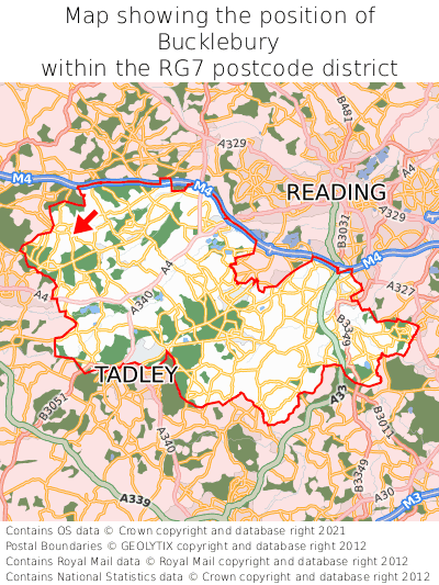 Map showing location of Bucklebury within RG7