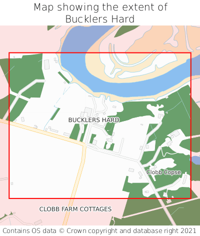 Map showing extent of Bucklers Hard as bounding box