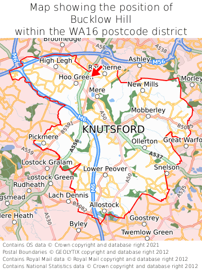 Map showing location of Bucklow Hill within WA16