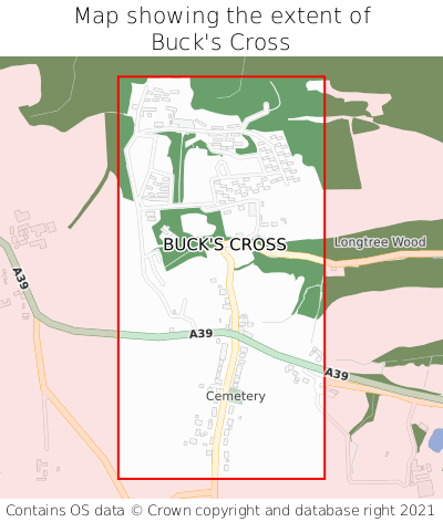 Map showing extent of Buck's Cross as bounding box