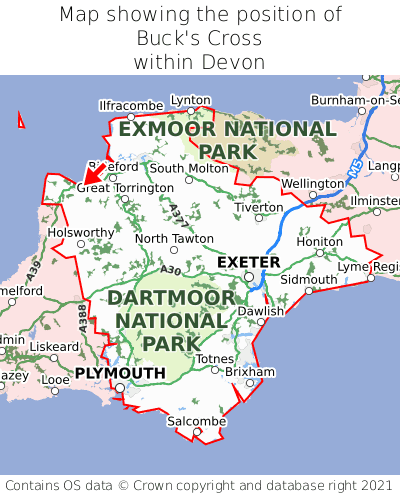 Map showing location of Buck's Cross within Devon