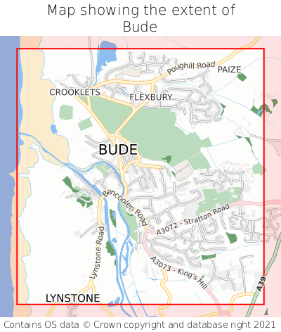 Map showing extent of Bude as bounding box