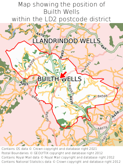 Map showing location of Builth Wells within LD2