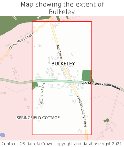 Map showing extent of Bulkeley as bounding box