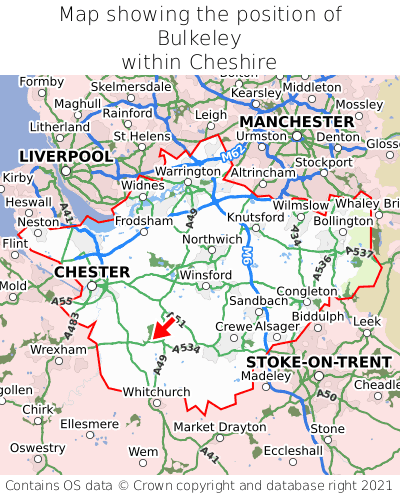 Map showing location of Bulkeley within Cheshire