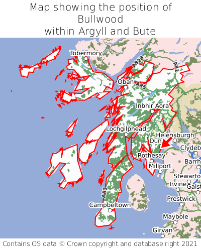 Map showing location of Bullwood within Argyll and Bute